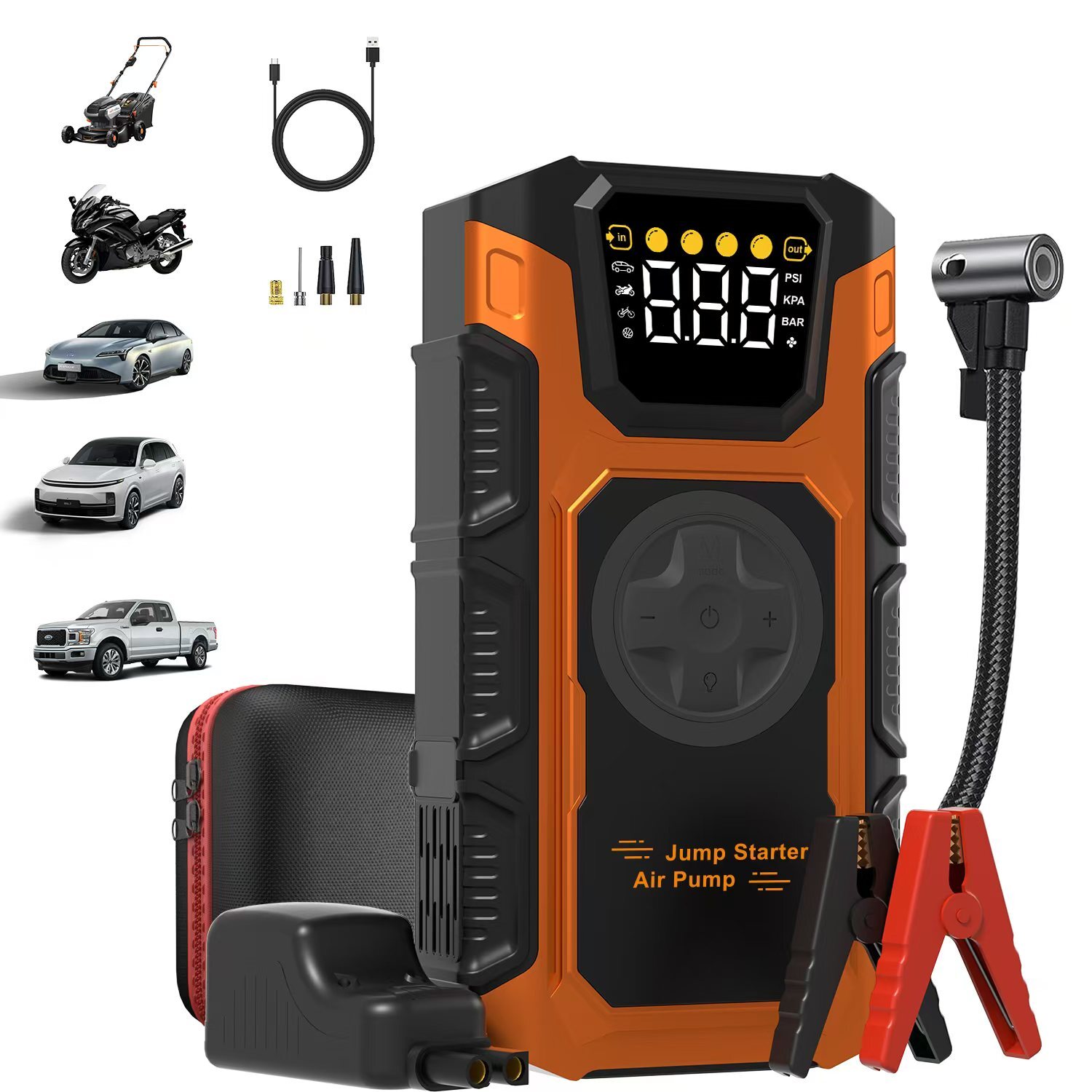 7000A Car Jump Starter With Air Compressor Pack Booster 12V Power Bank With Case
