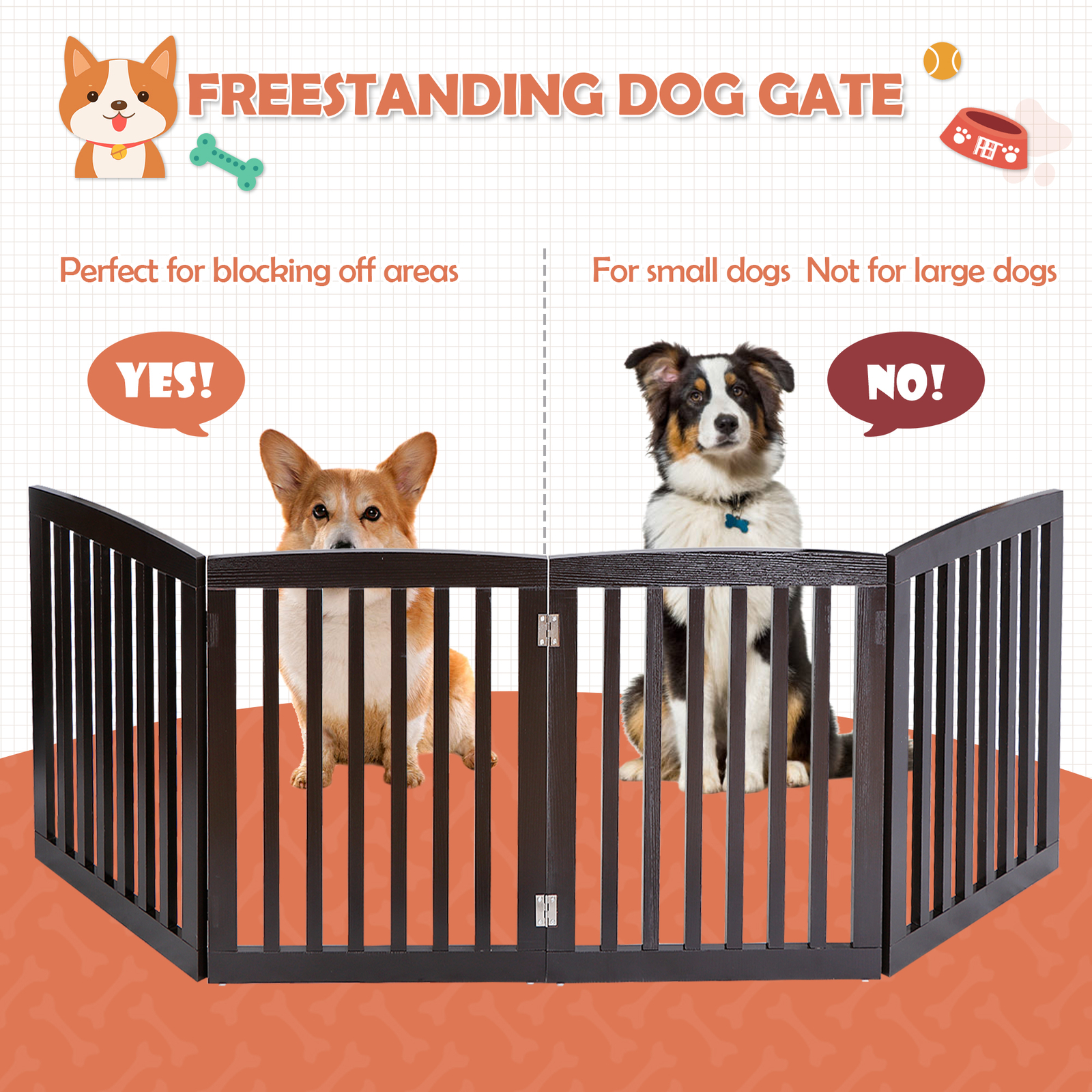 Freestanding Pet Dog Gate 4 Panels Indoor Foldable Dog Fence for Stairs Brown