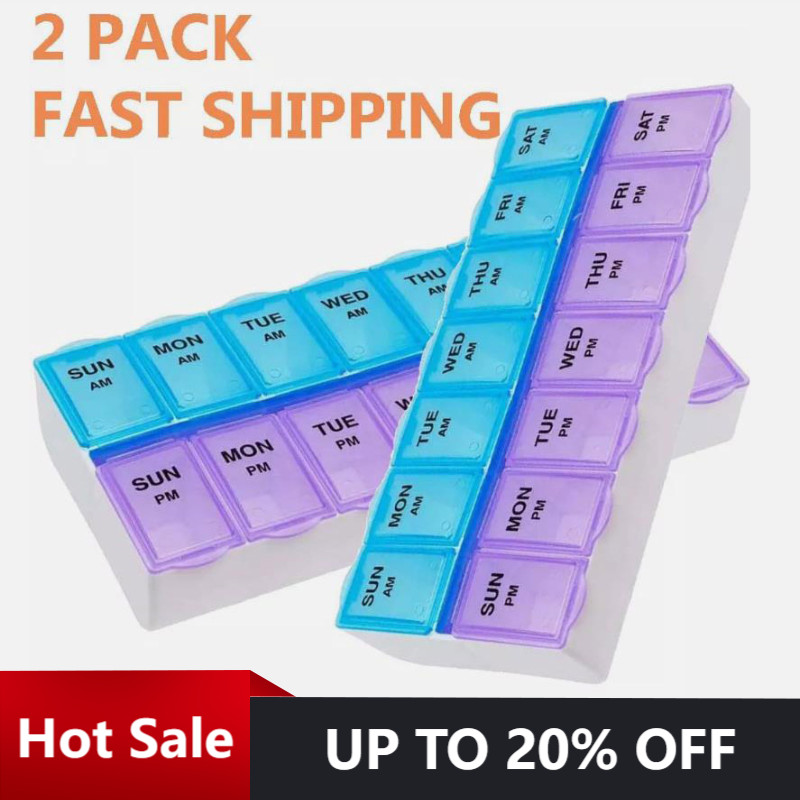 2 Pack Weekly Pill Box Organizer Twice a Day 7 day AMPM Organizer Case Medicine