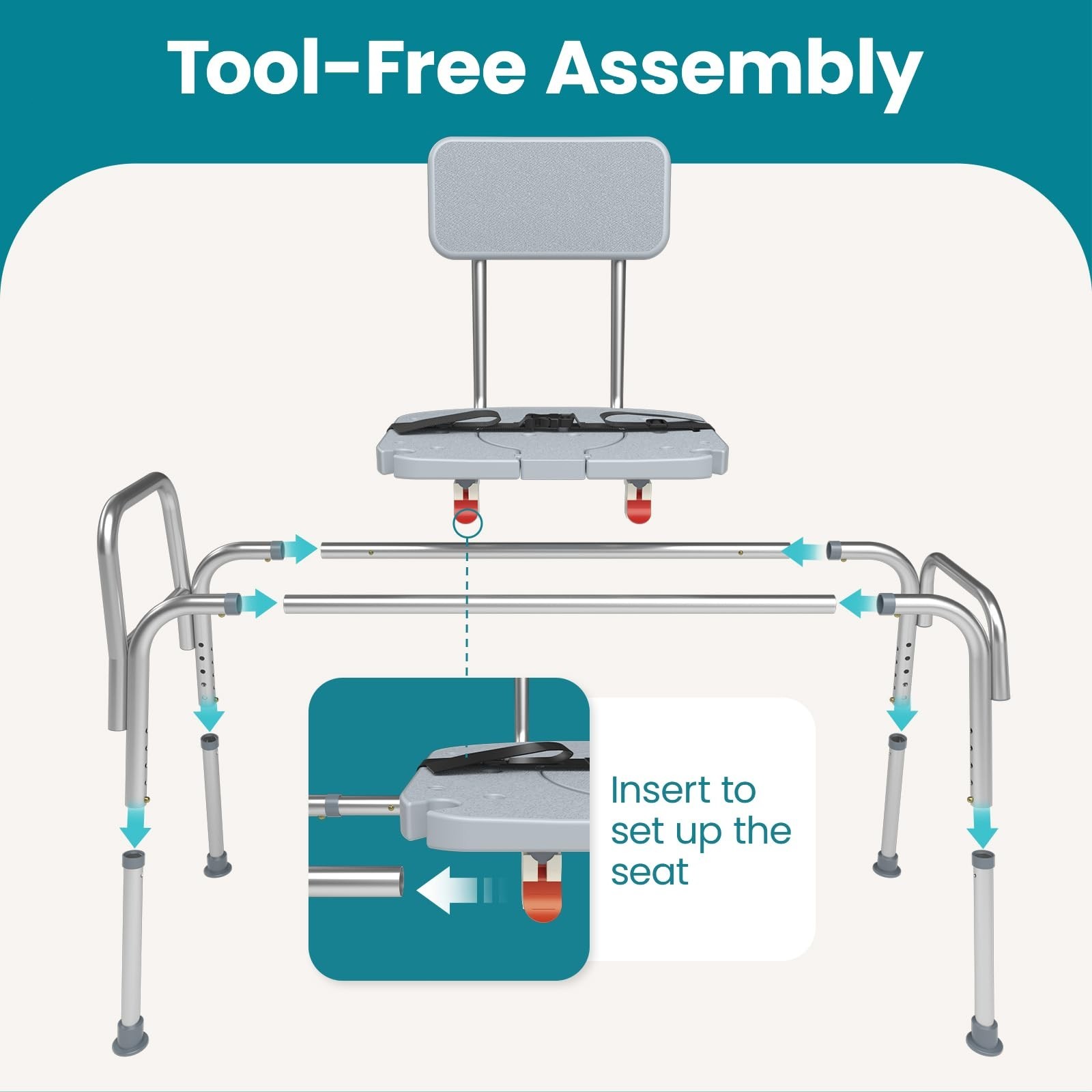 400lb Sliding Tub Transfer Bench Shower Chair with Backrest
