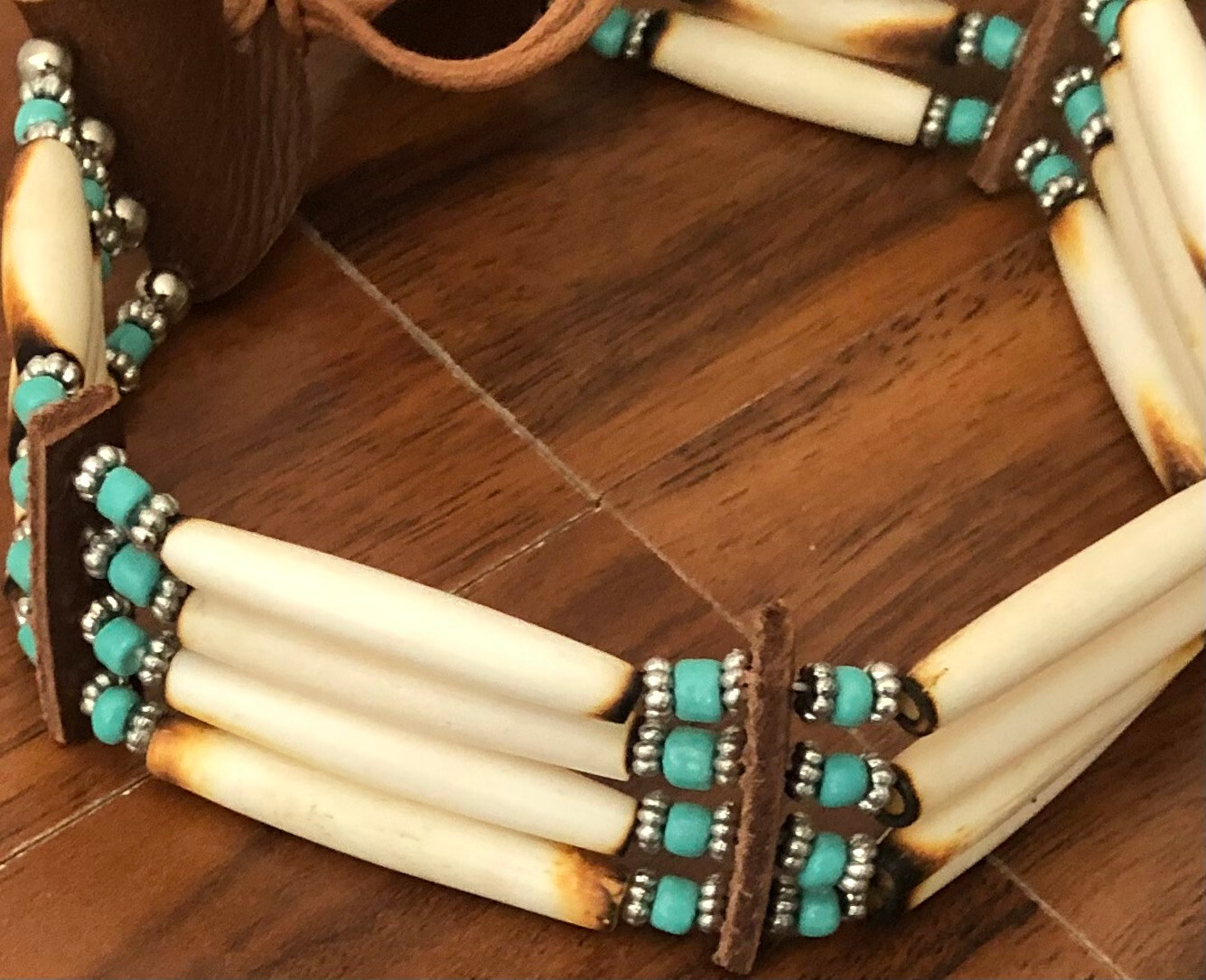 Buffalo Bone 4 Row Tribal Native American Choker Necklace Beaded Turquoise Stone