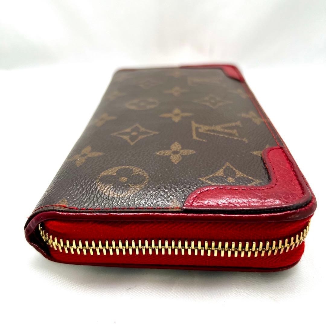 LOUIS VUITTON Monogram Retiro Round Zip Long Wallet Cerise Brown M61854