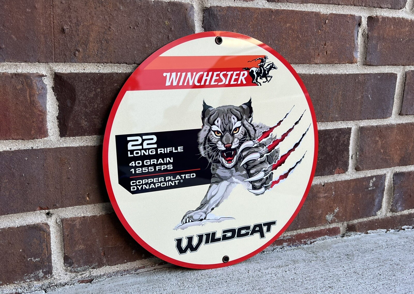 Winchester Ammunition Hunting Gun Vintage Style Round Metal Sign Wildcat Wolf