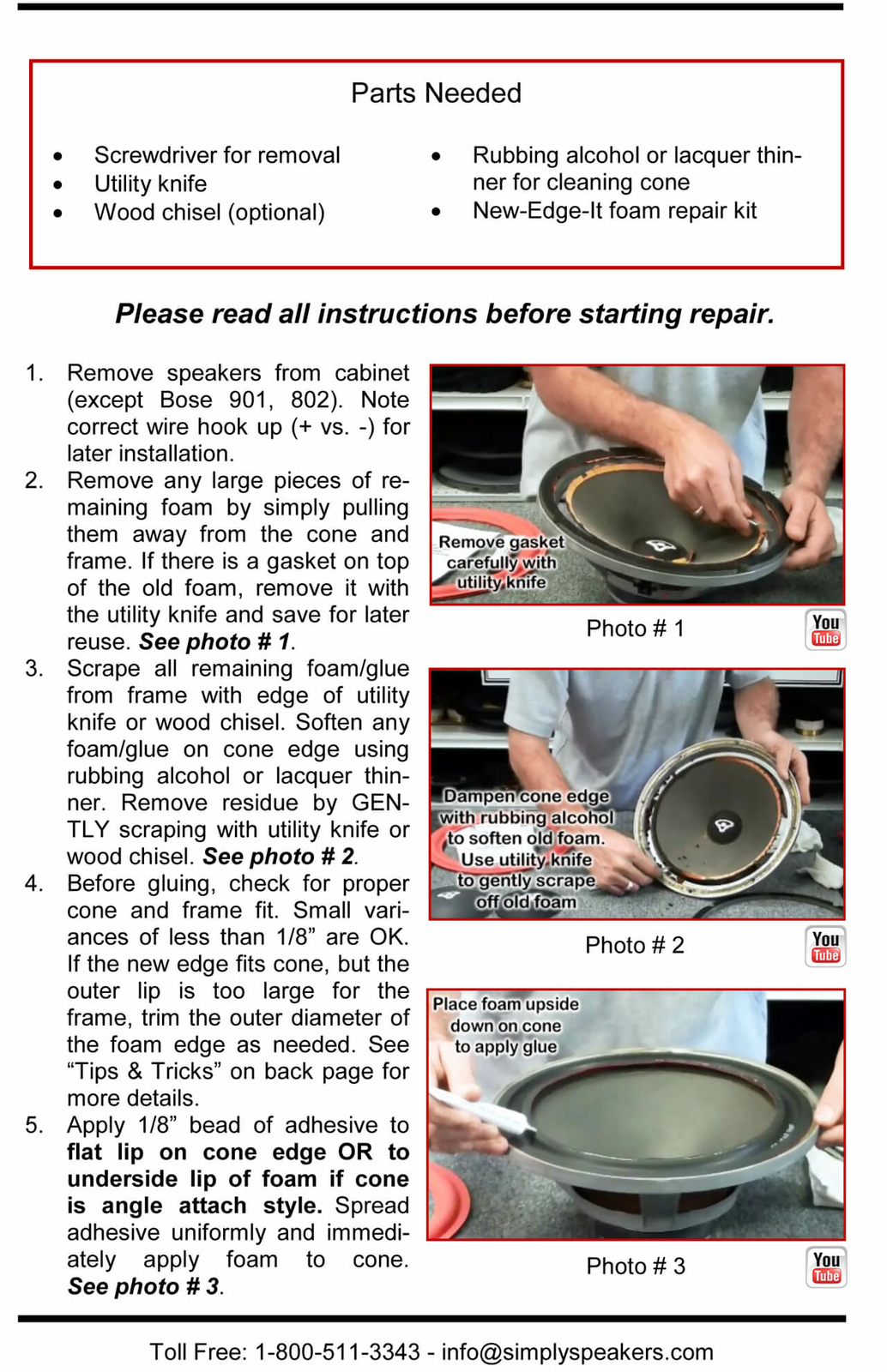 JL 10W0, 10W3, 10W3 v.2, 10w6, Audio 10" Subwoofer Foam Edge Repair Kit FSK-10JL