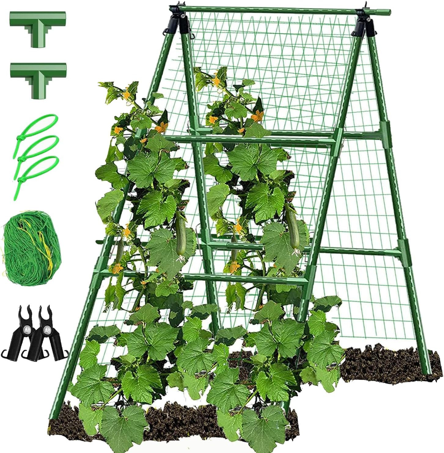 A Frame Metal Garden Trellis for Climbing Plants 47in with Net & Clips