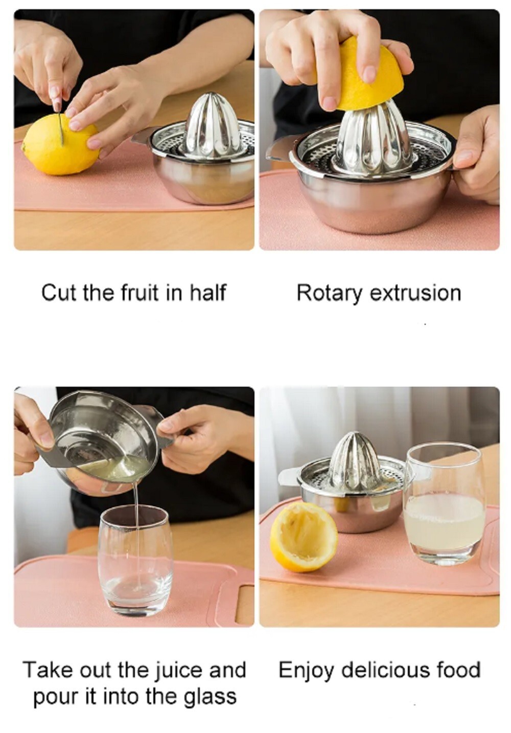 Stainless Steel Citrus Juicer-Hand Press Squeezer with Bowl & Strainer for Lemon