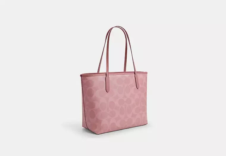 COACH City Tote Bag Signature Canvas Powder Pink CAL49 Outlet NEW