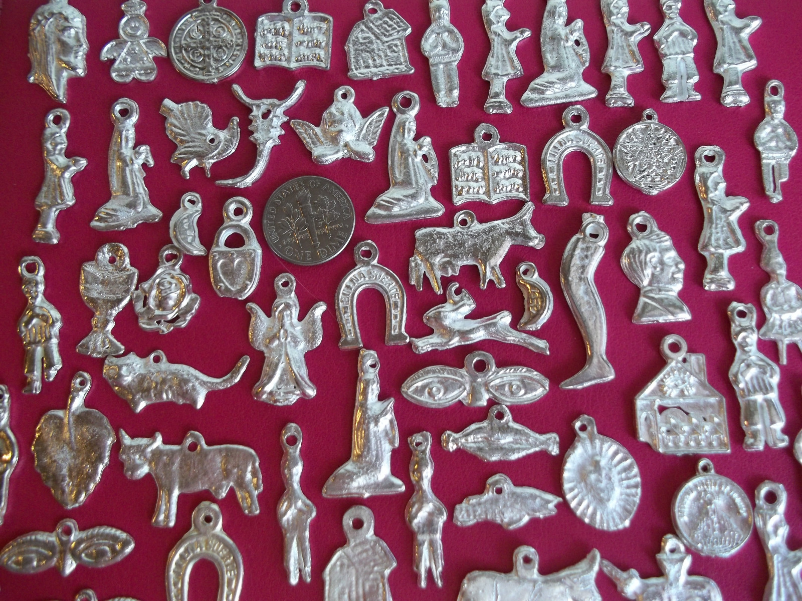 100 Milagros Charms Mexican Folk Art Shiny SILVER Exvoto Nicho Retablo #2