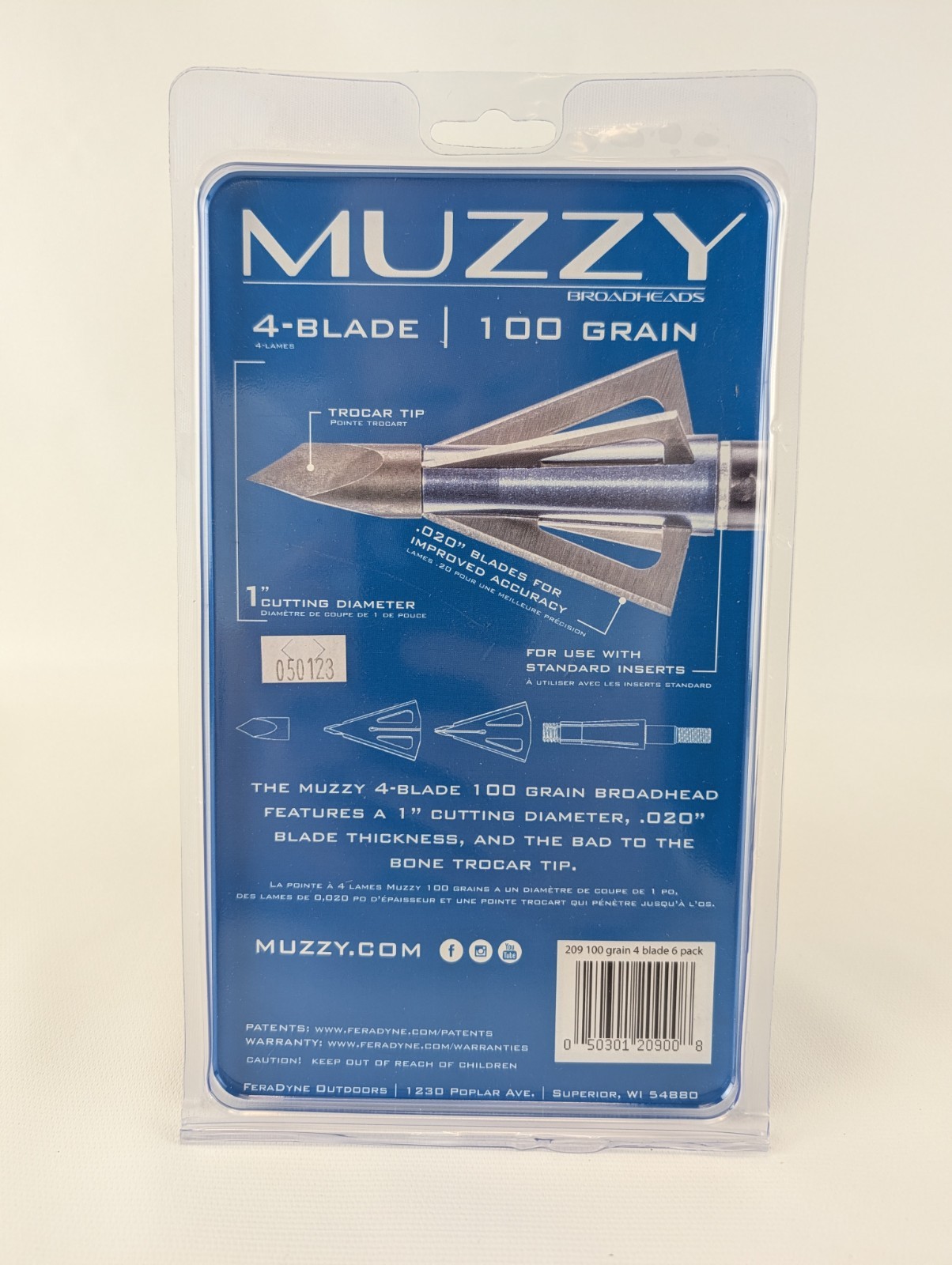 Muzzy 4-blade 100 Grain 6-pack 1" Cut Circle Broadhead #209 New