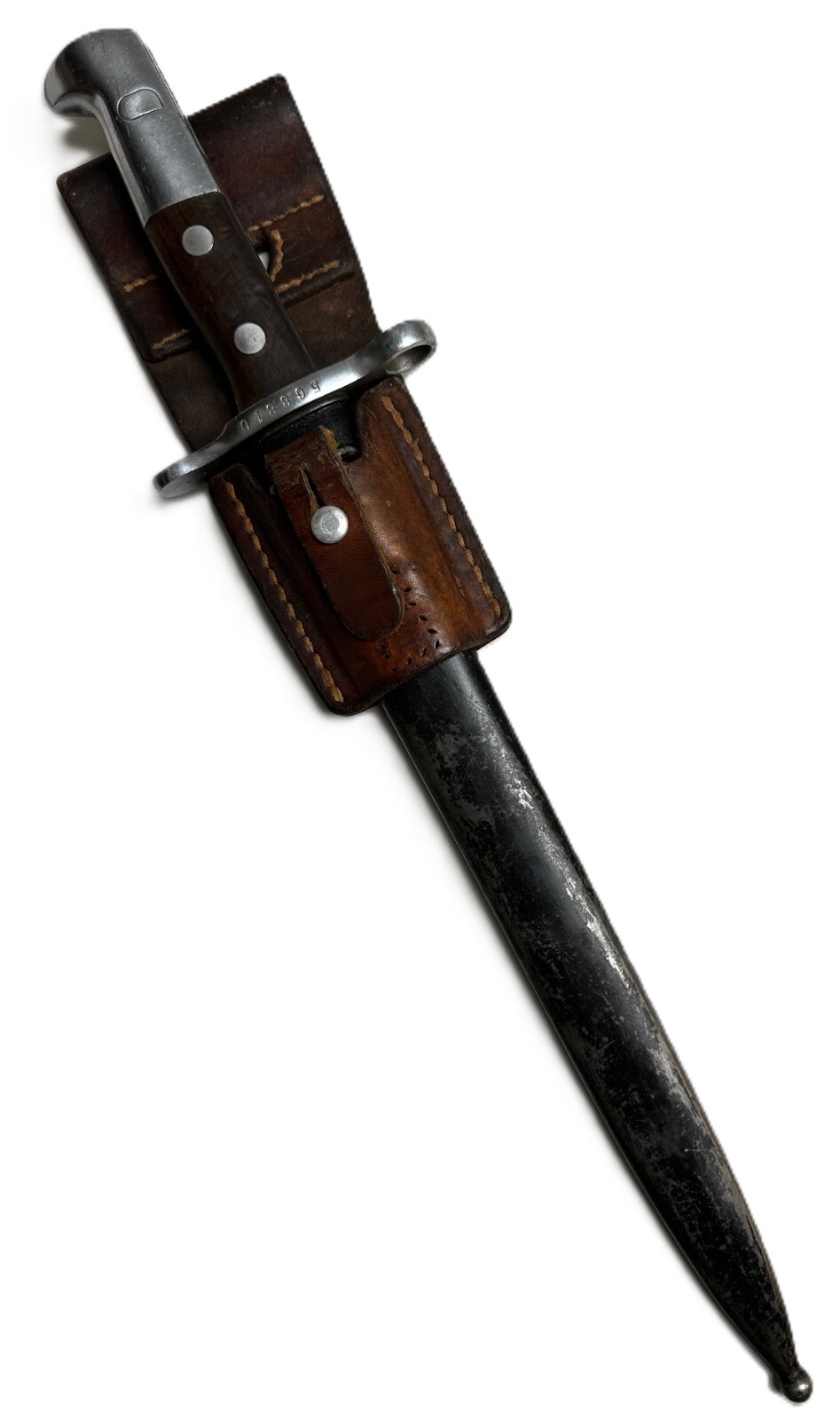 SWISS K31 BAYONET WITH SCABBARD AND LEATHER FROG.