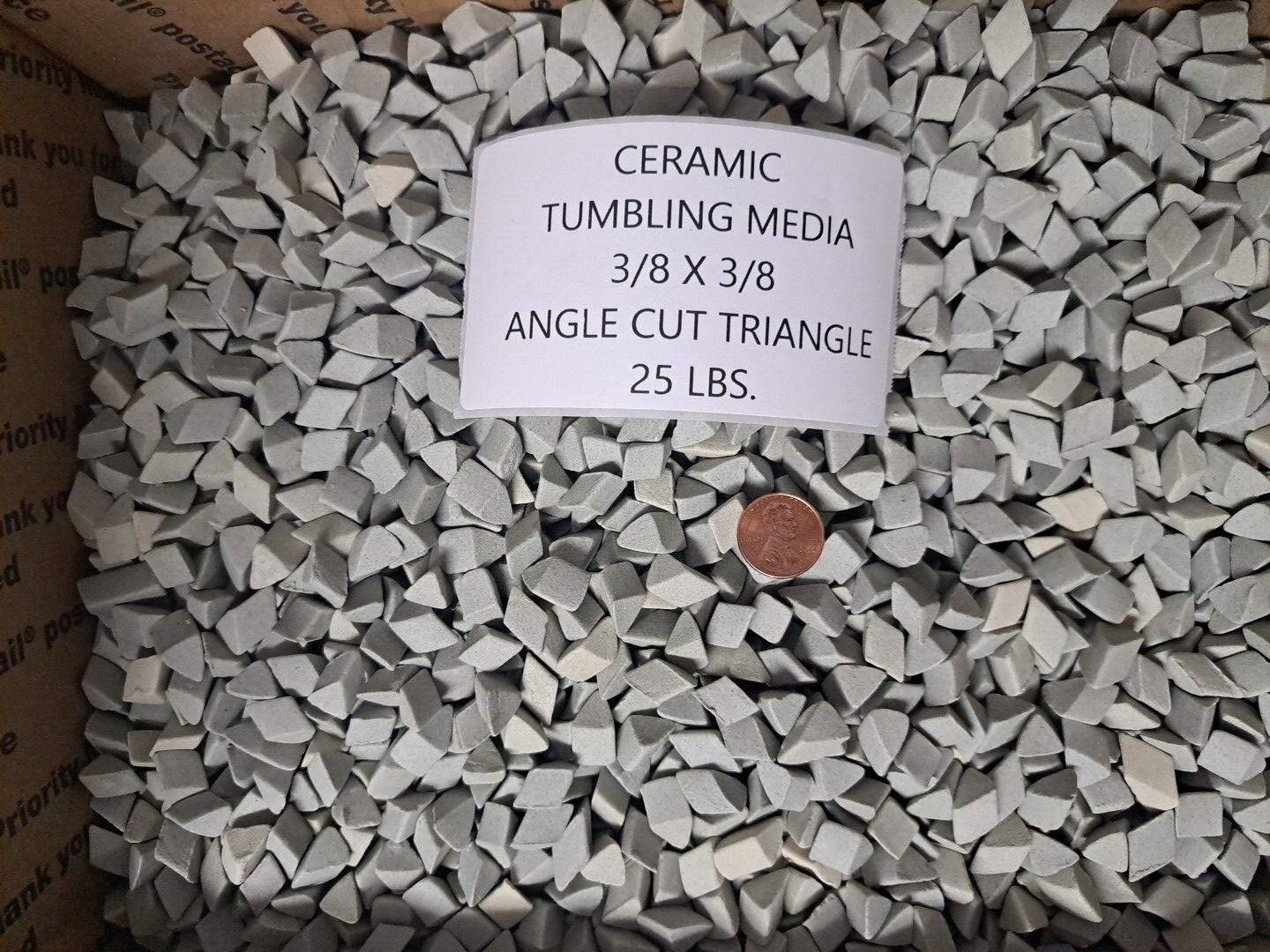 CERAMIC TUMBLING MEDIA 25 pounds of 3/8" x 3/8" Angle Cut Triangles
