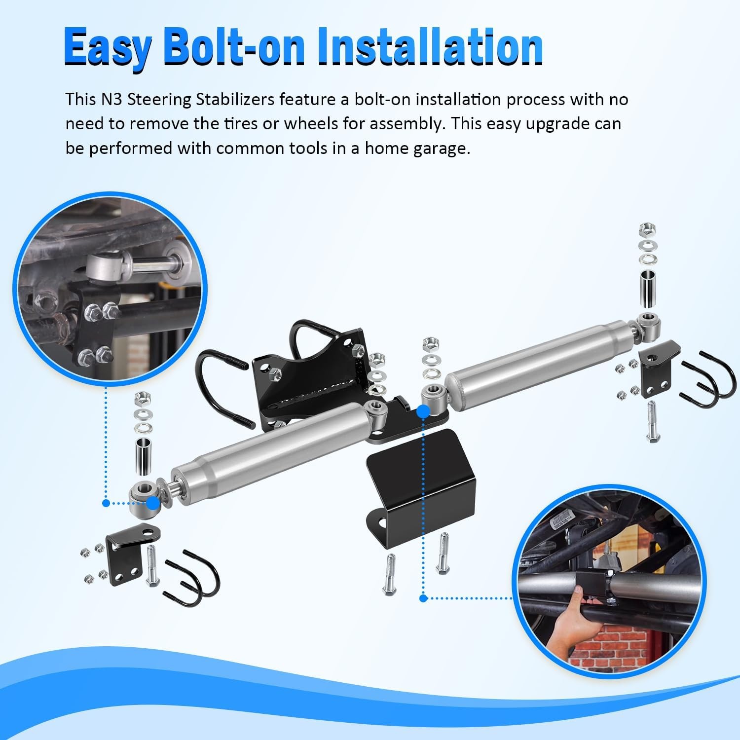 8734930 N3 Dual Steering Stabilizer for Jeep JK Wrangler 2007-2018