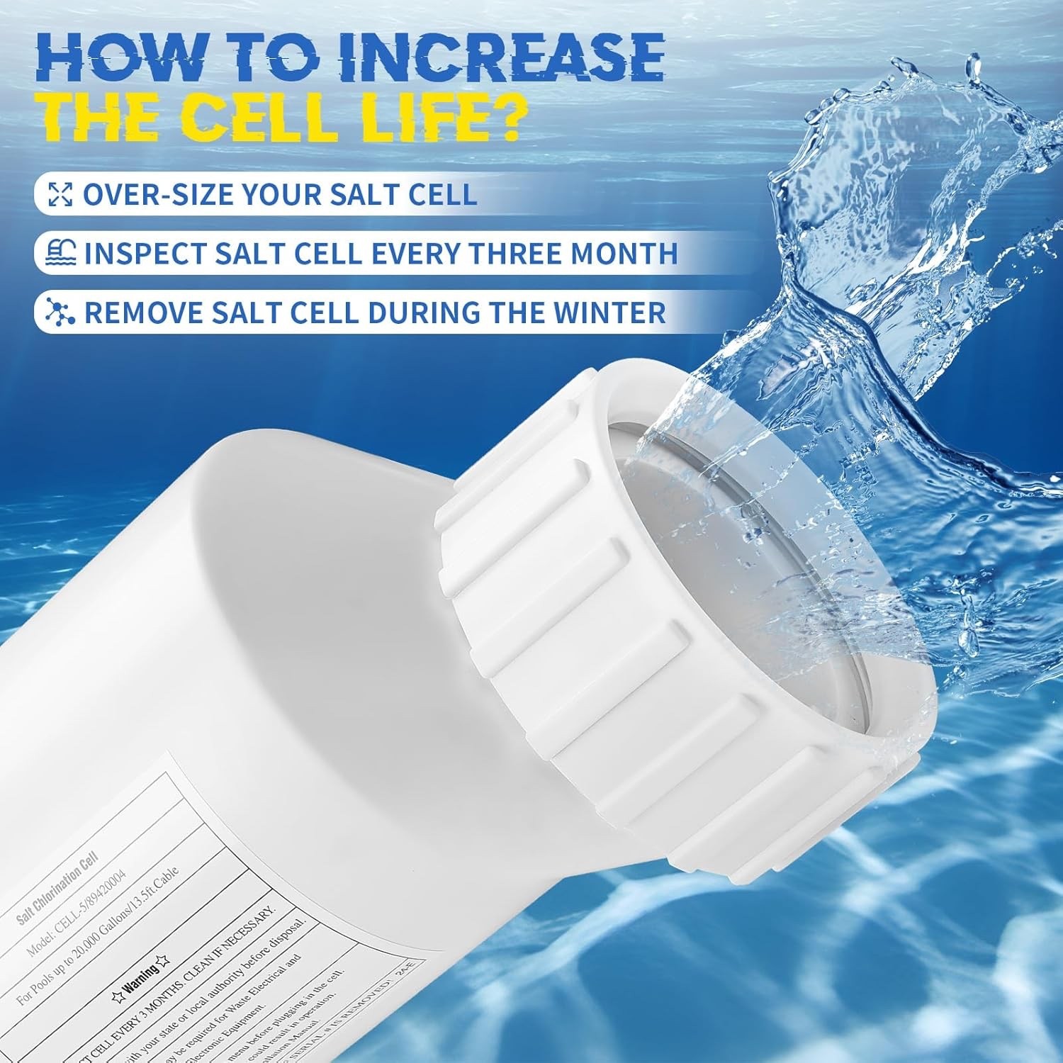 Salt Water Pool Chlorinator System Cell-5 Suitable for Pools Up to 20000 Gallons