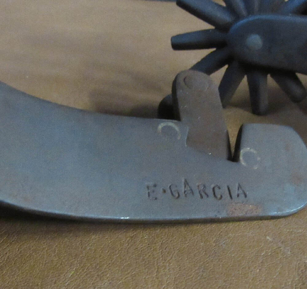 E Garcia Floral Inlay & Star Brown Finish Silver Spurs