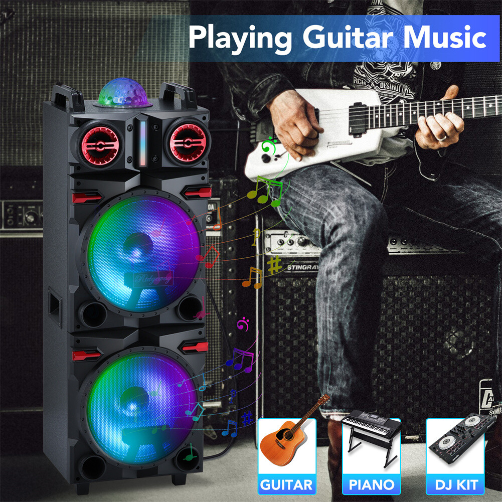 9000W Bluetooth Speaker Dual 10" Woofer Rechargable Party FM Karaok DJ LED AUX