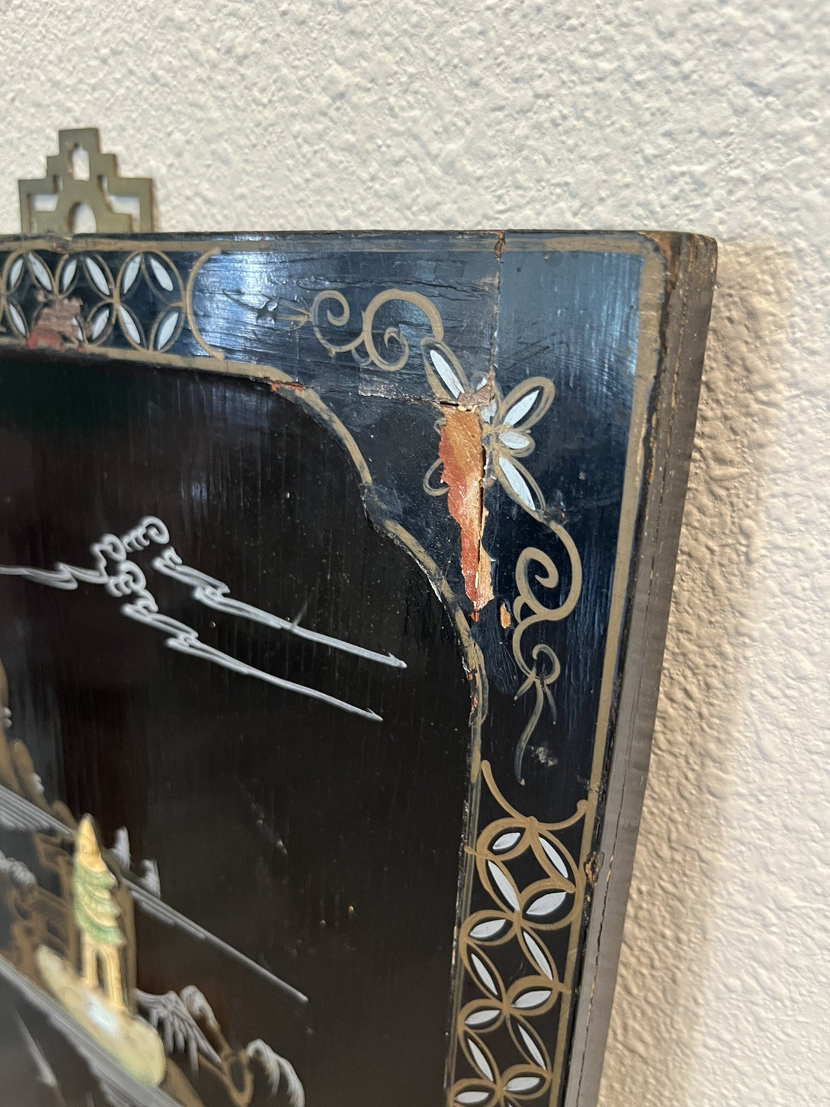 VTG 5 Asian Oriental BLACK Lacquer Mother of Pearl Wall Panels 36H x 11,5W, 30”