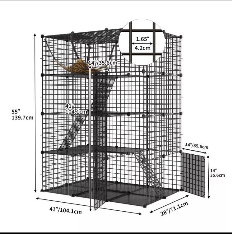 4-Tier Large Cat Cage Enclosure Metal Wire Kennel Playpen Catio with Hammock