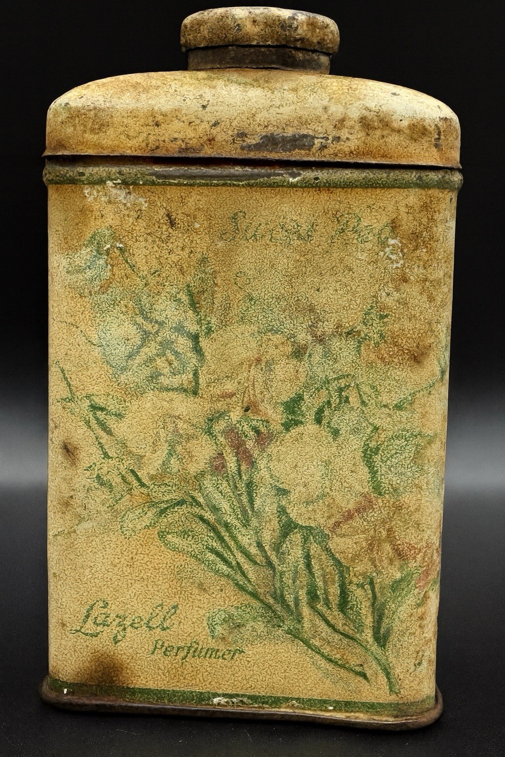 Antique Lazell Sweet Pea Talc Tin c1910 Advertising Floral Patina Cottagecore