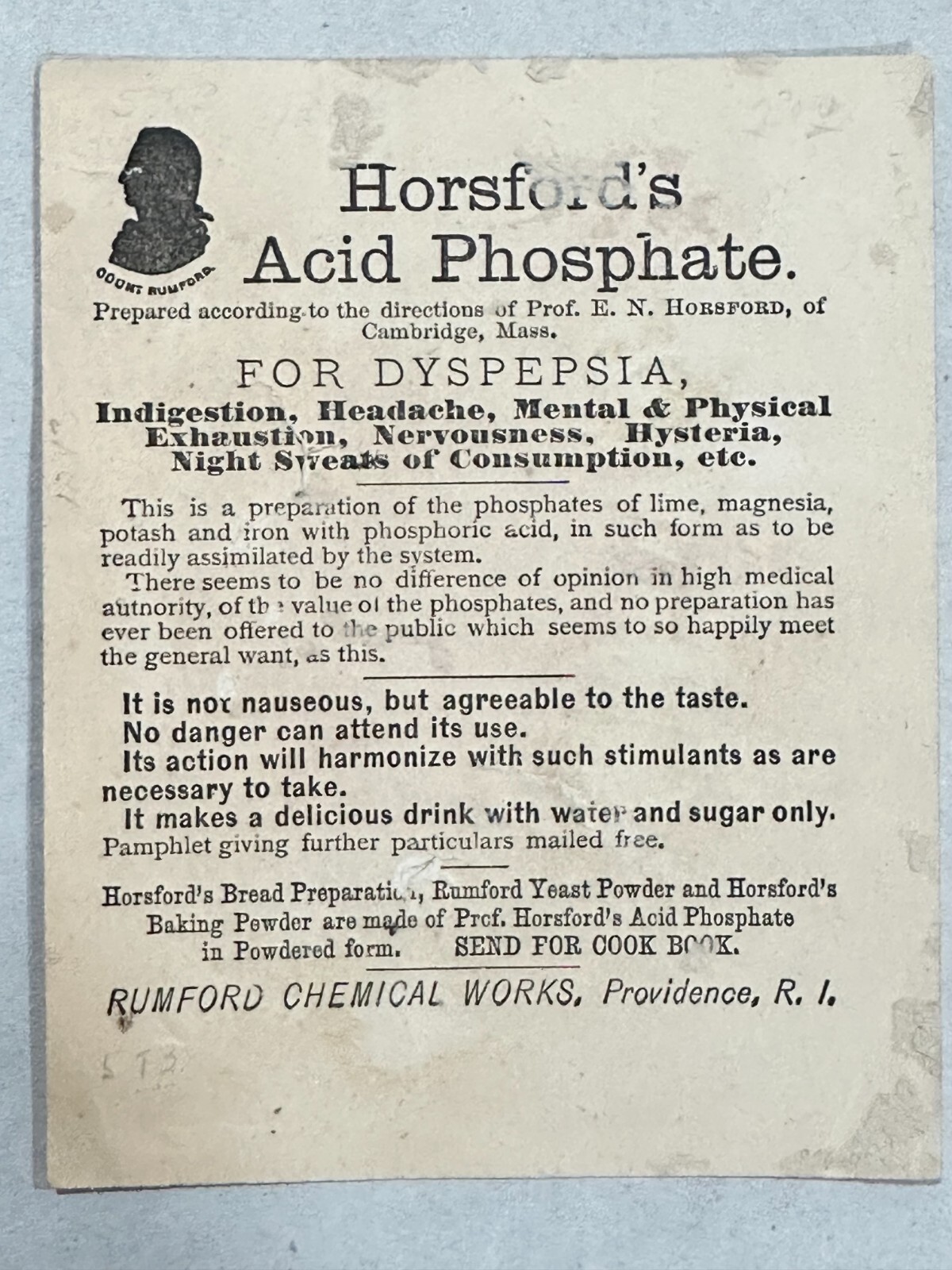 Horsfords Acid Phosphate Mental Physical Exhaustion Victorian Trade Card