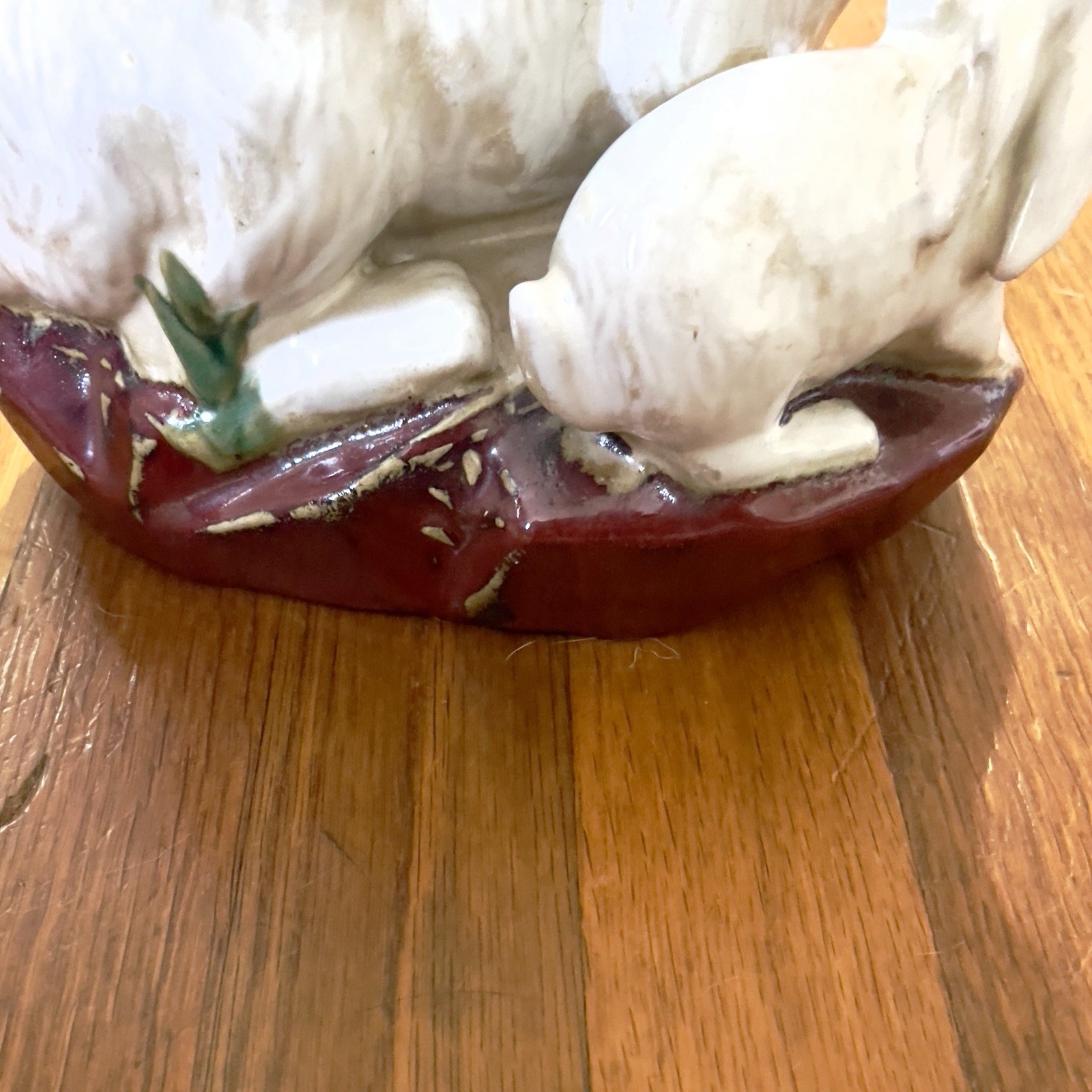 Majolica Rabbit & Baby Bunny vintage Japanese 10" tall 9" long 8" wide