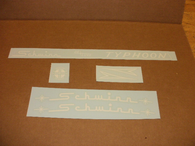 Schwinn Approved White Deluxe Typhoon 26" Bicycle Complete Decal Set