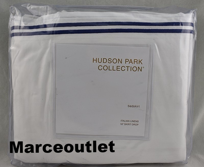 Hudson Park Italian Linens Cotton Percale CAL KING Bedskirt White / Marine