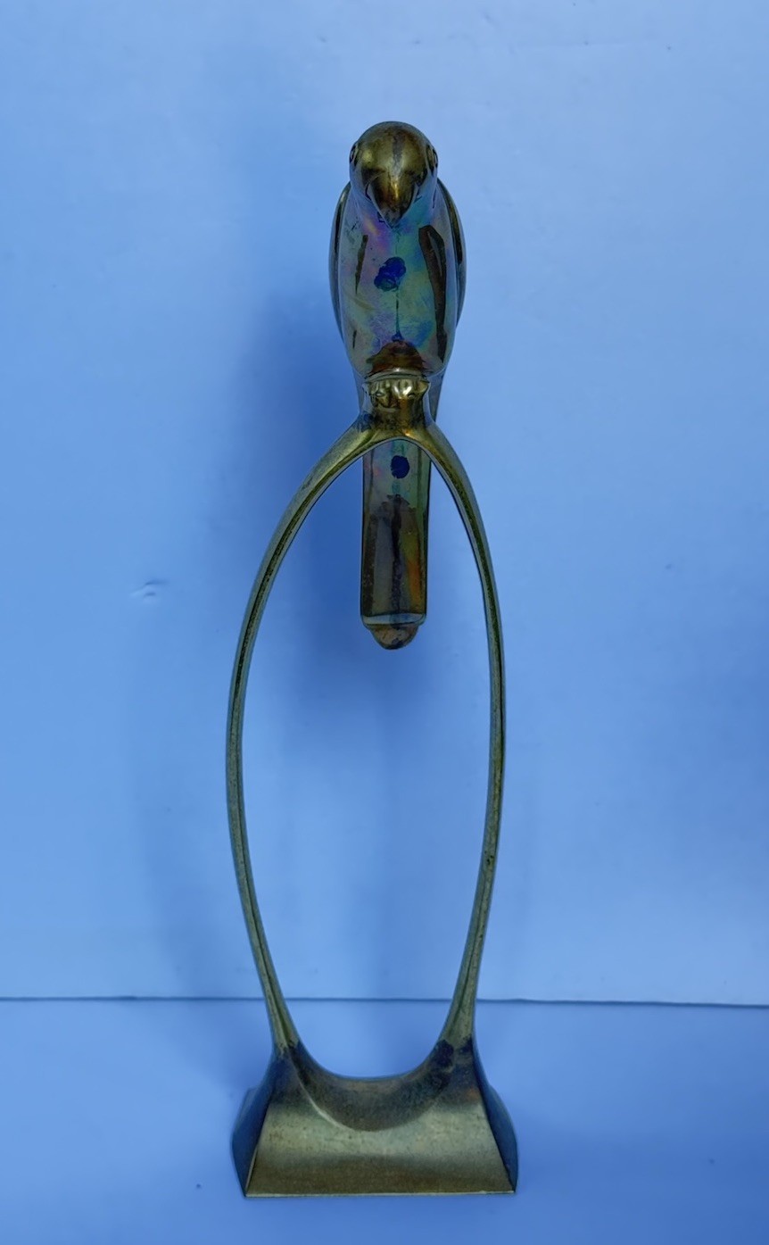 VTG MCM Brass Parrot Figurine 15” Tall Heavy Mid-Century Original See Pictures