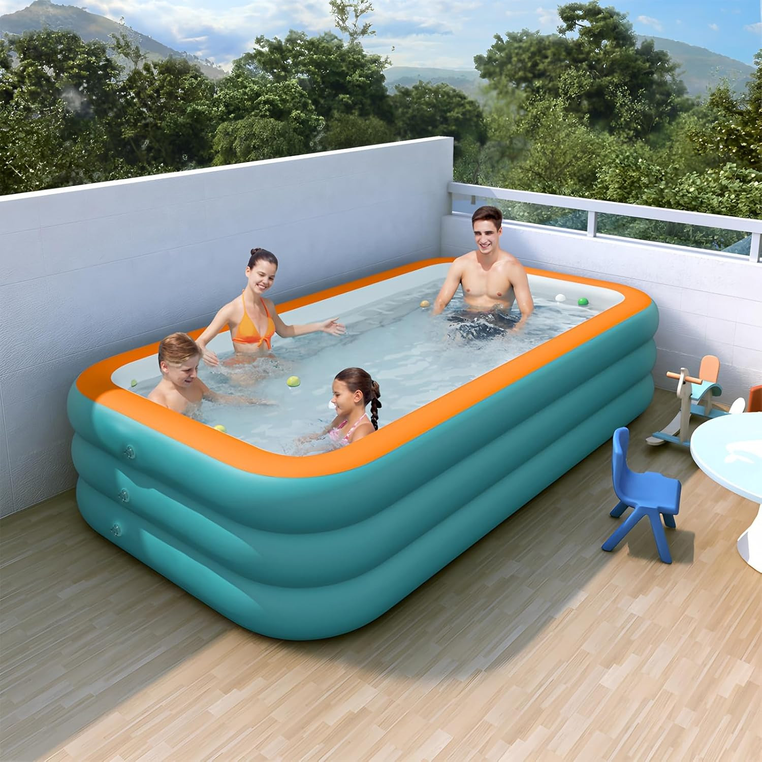 Family Inflatable Swimming Pool for Kids Adults Thickened Large 102" x 63" x 22"