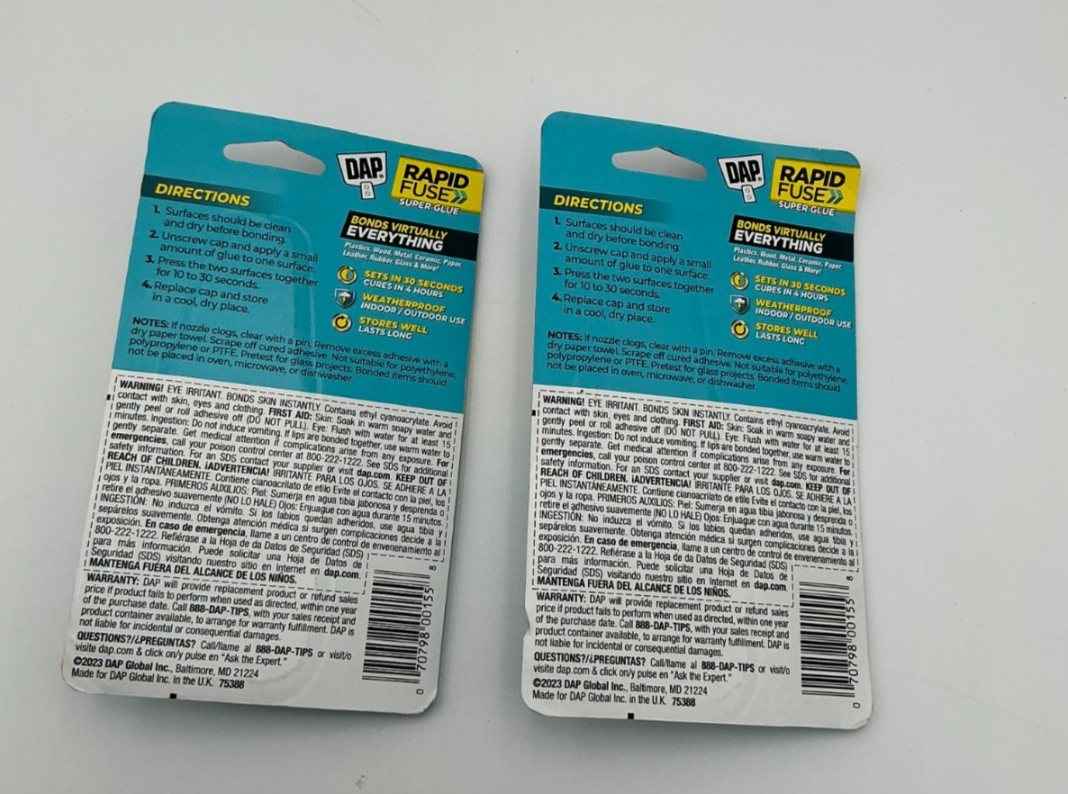 Lot of 2 DAP Rapid Fuse All Purpose Clear Glue 0.85 oz