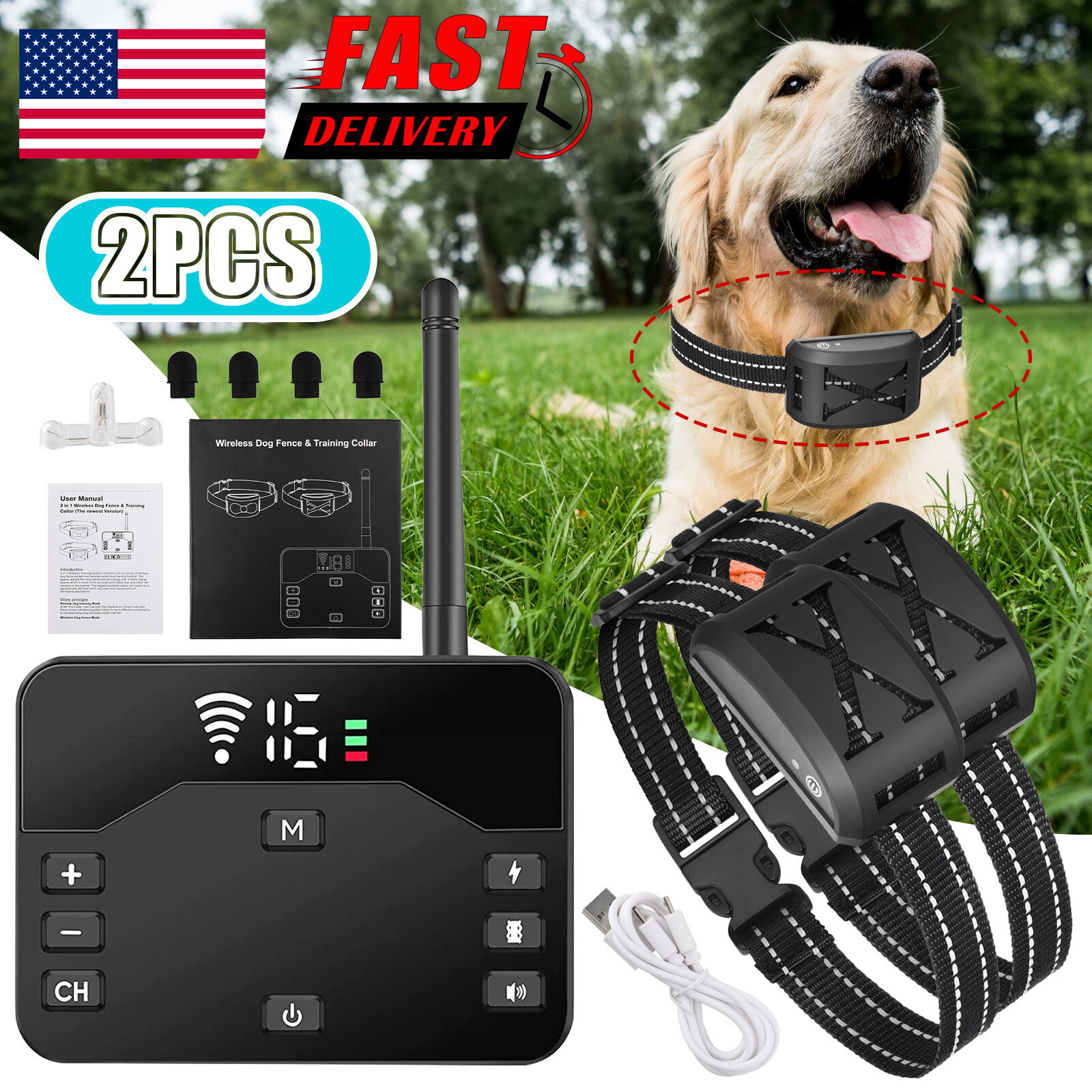 Electric Fence for Dogs 2 in 1 Wireless Dog Fence Collar Pet Containment System