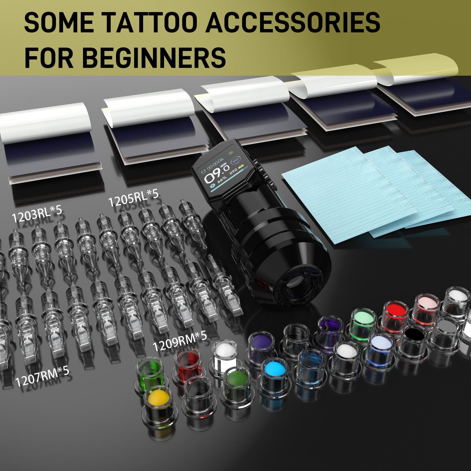 Wireless Tattoo Pen Machine Kit Complete LED Screen with Ink Needles for Artists
