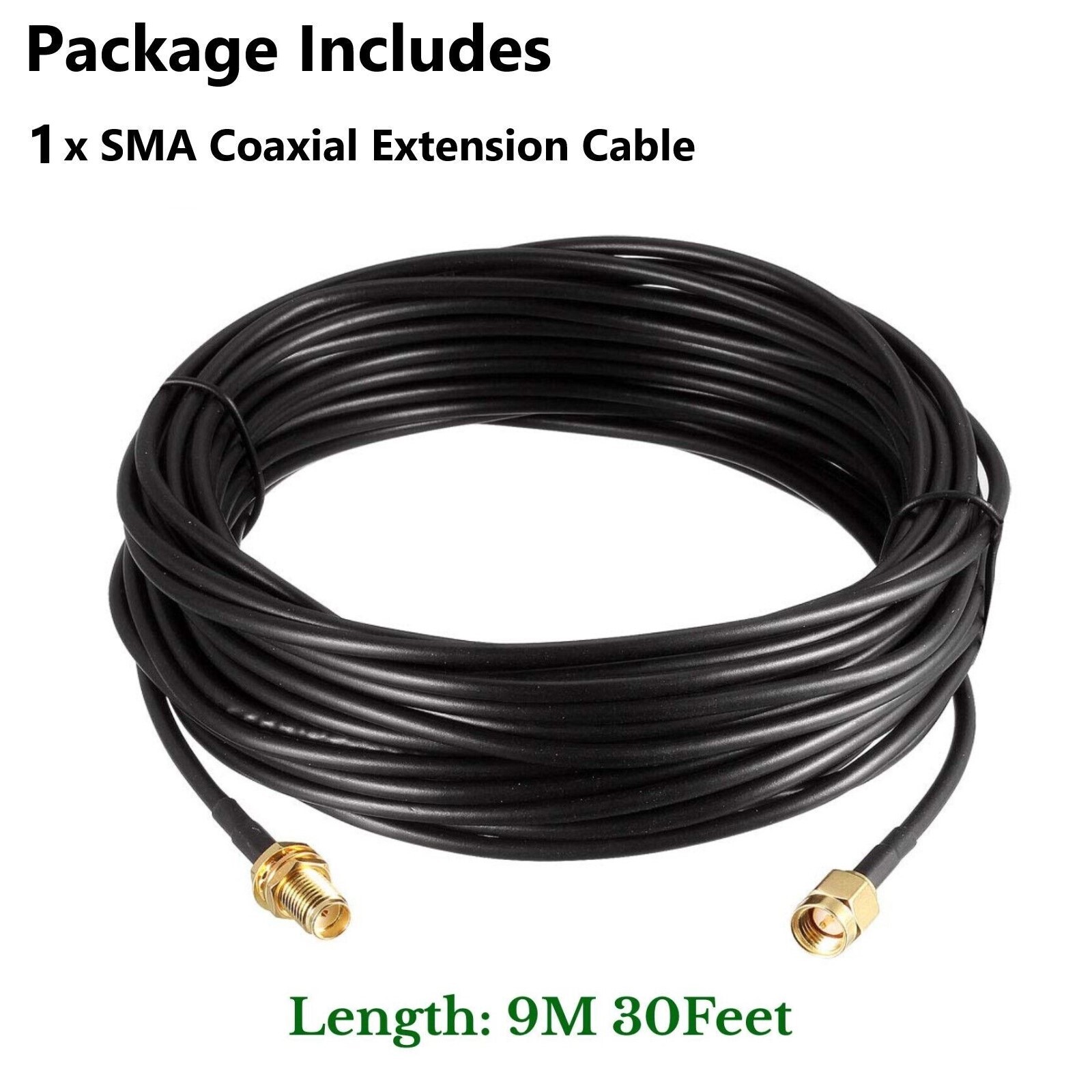 30ft WiFi Antenna SMA Extension Coaxial Cable Cord for Wi-Fi Wireless Router