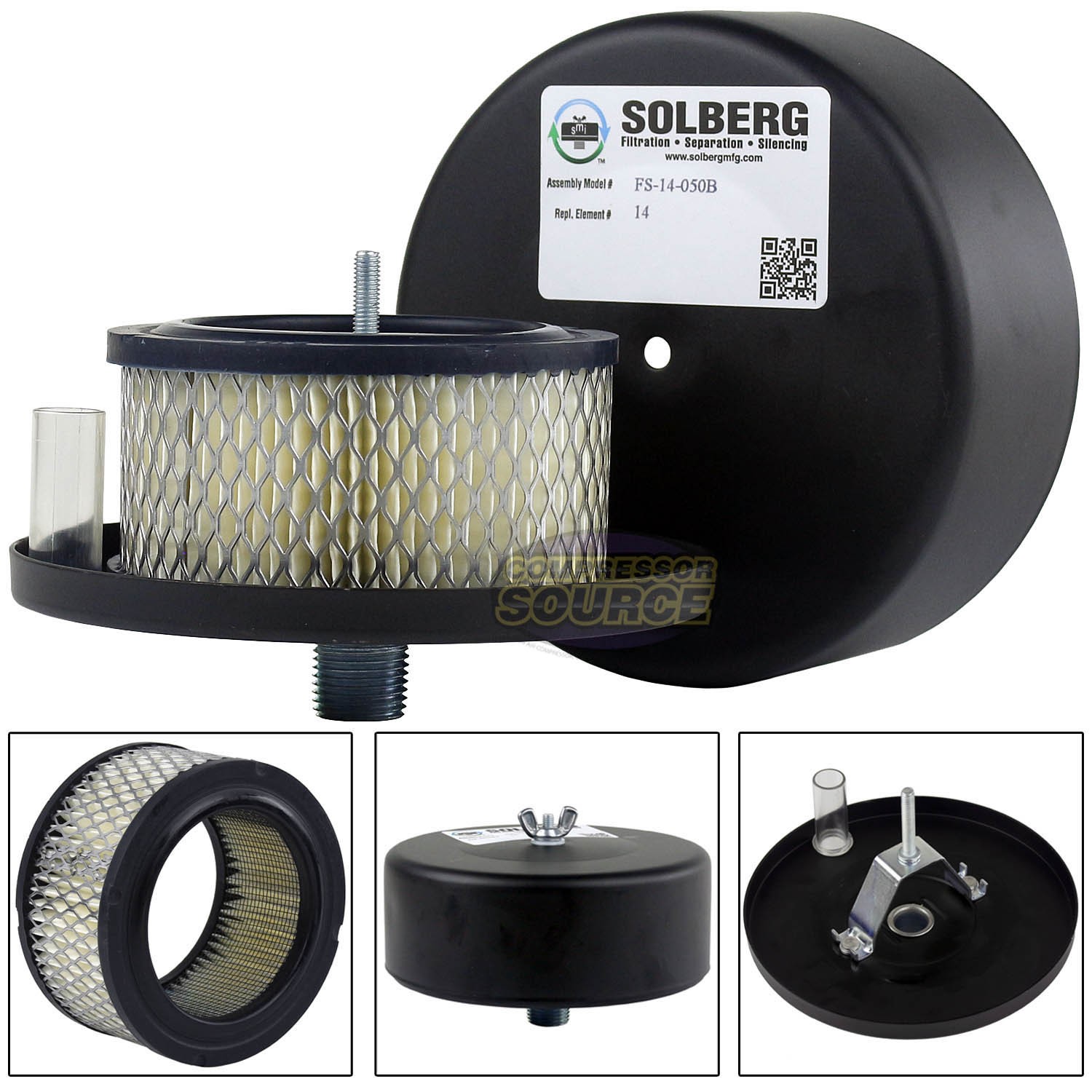 1/2" Inch Air Compressor Intake Filter Silencer Metal Housing Canister U.S.A