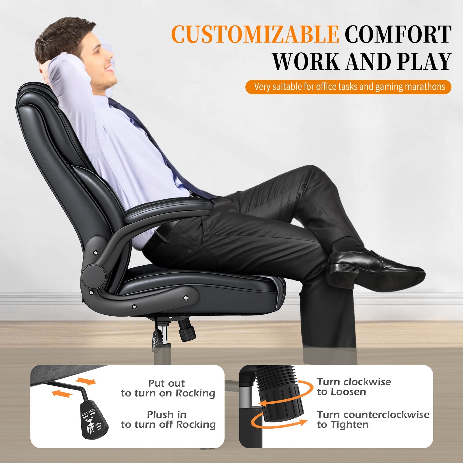 Executive Office Chair, Comfy Ergonomic Computer Desk Chairs with Flip-up Black
