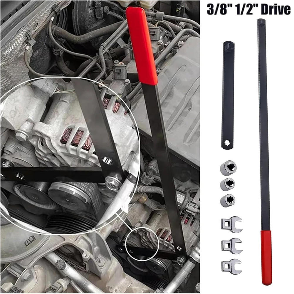 8PC Serpentine Belt Tension Tool 1/2" 3/8" Square Universal Belt Removal Wrech