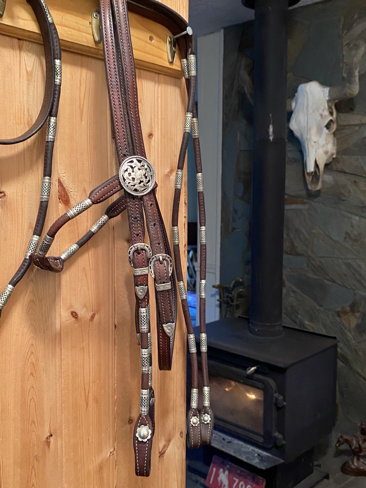 Vntg Poco Western Bridle & Romel Reins Silver Ferrule Fleming Filigree Sterling