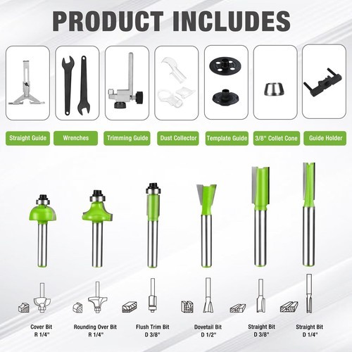 WORKPRO Compact Router Combo Kit 6.5 Amp Compact Router Fixed Base&Plunge Router