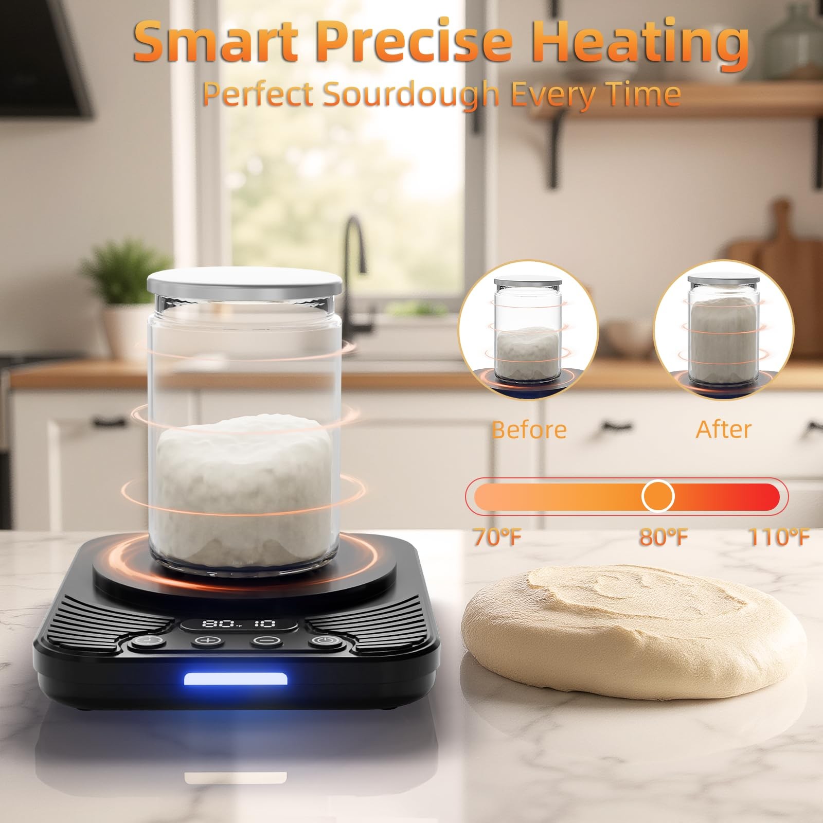 Sourdough Starter Warmer with Temp Strips - Precise Thermostat (70-110°F), In...