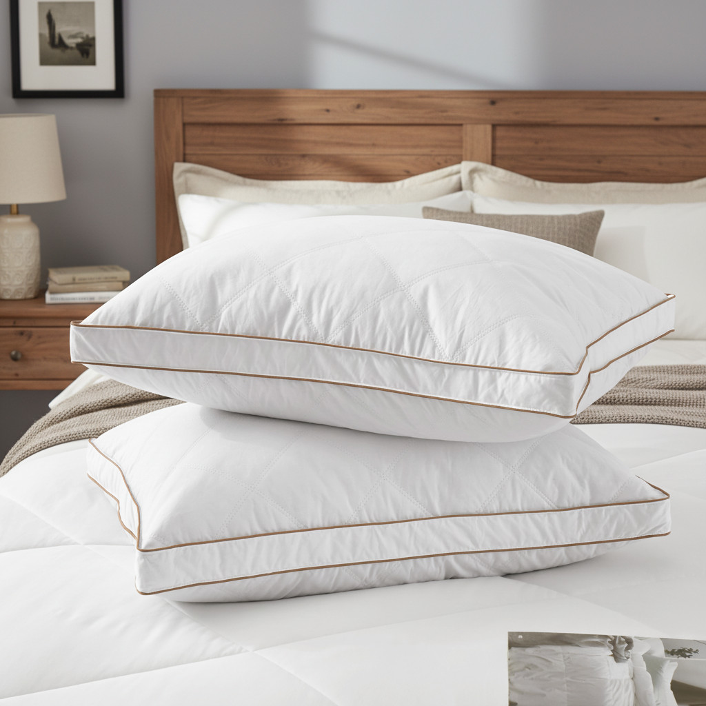 Set of 2 Bed Pillows Medium Support Gusset Down Feather Pillows, King or Queen