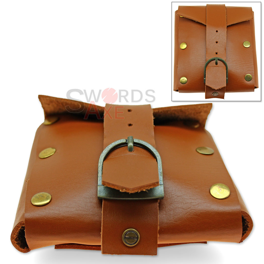 Adventurers Medieval Leather Belt Pouch Large Renaissance Bag w Buckle 7oz Thick