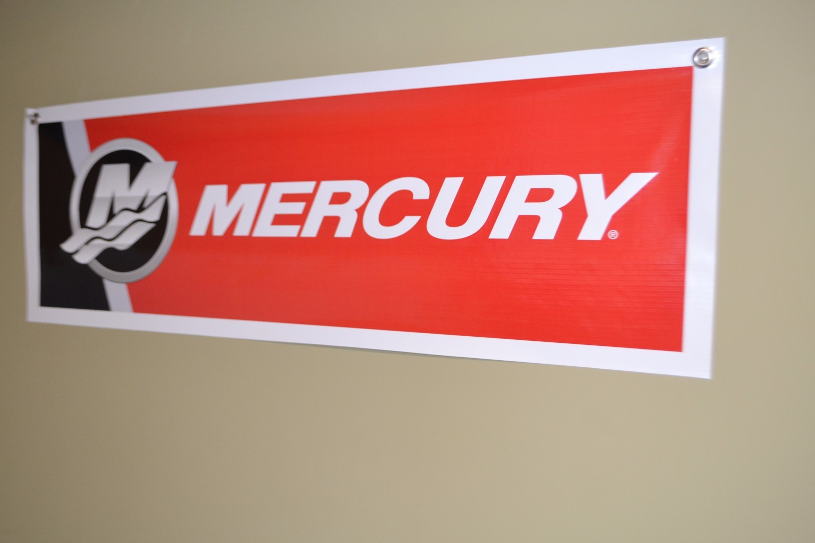 Mercury Red Outboard Motor Sign Banner for Fishing Bass Boat