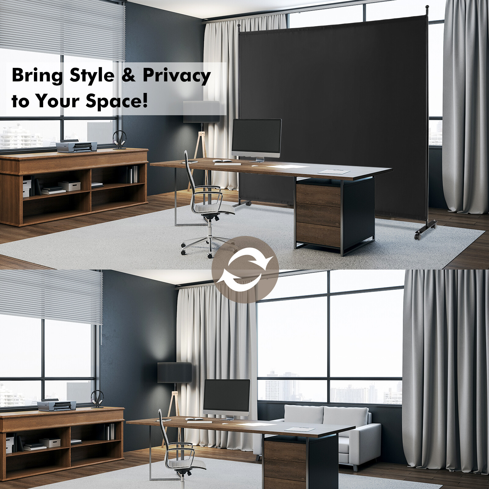 6FT Single Panel Room Divider w/ Wheels Rolling Fabric Partition Privacy Screen