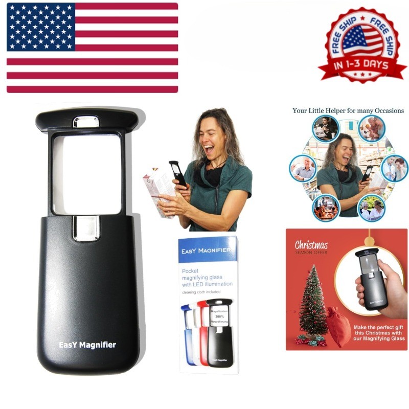 Small Pocket Magnifying Glass 3X with LED Light For Reading Fine Print US Stock