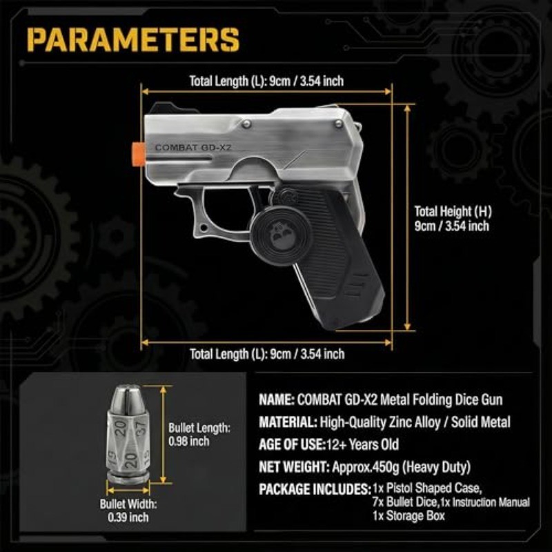 7 Piece Metal Polyhedral Bullet Dice Set, New Gaming Dice