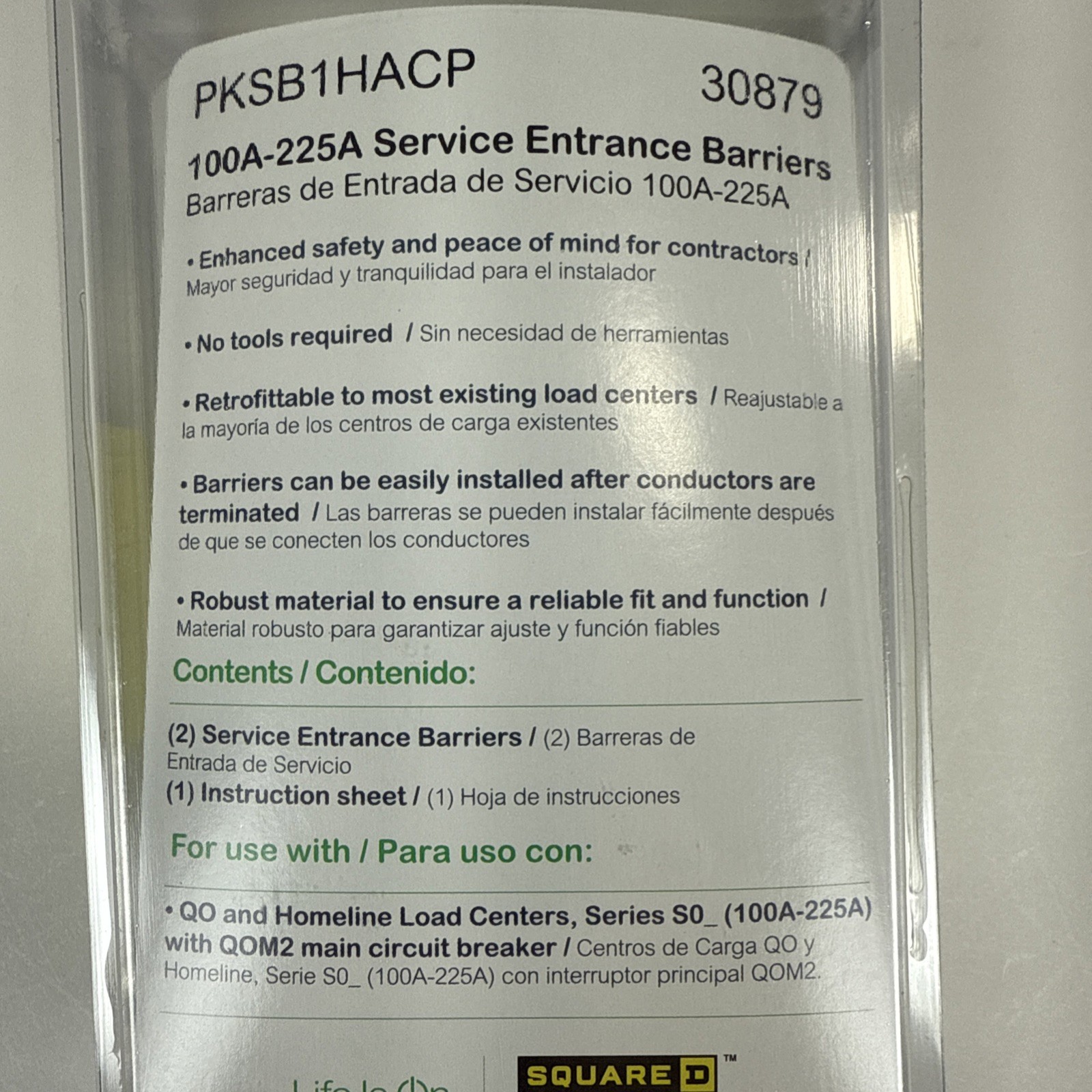 Square D 100 AMP- 225 AMP Service Entrance Barriers - PKSB1HACP