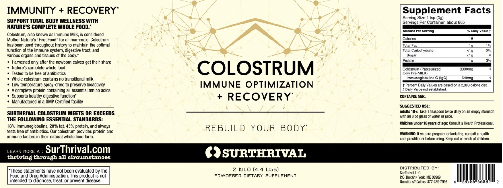 Surthrival Colostrum Powder 2 Kilo (4.4 lbs.)