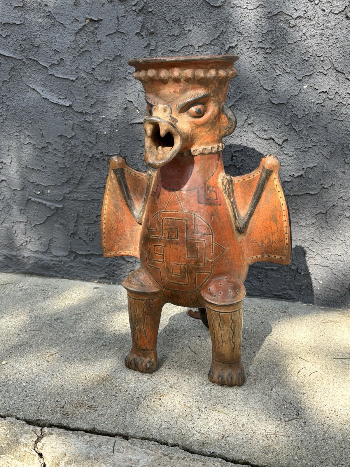 Pre Colombian Style Costa Rican Bat Effigy Jar - Huge. Rare.