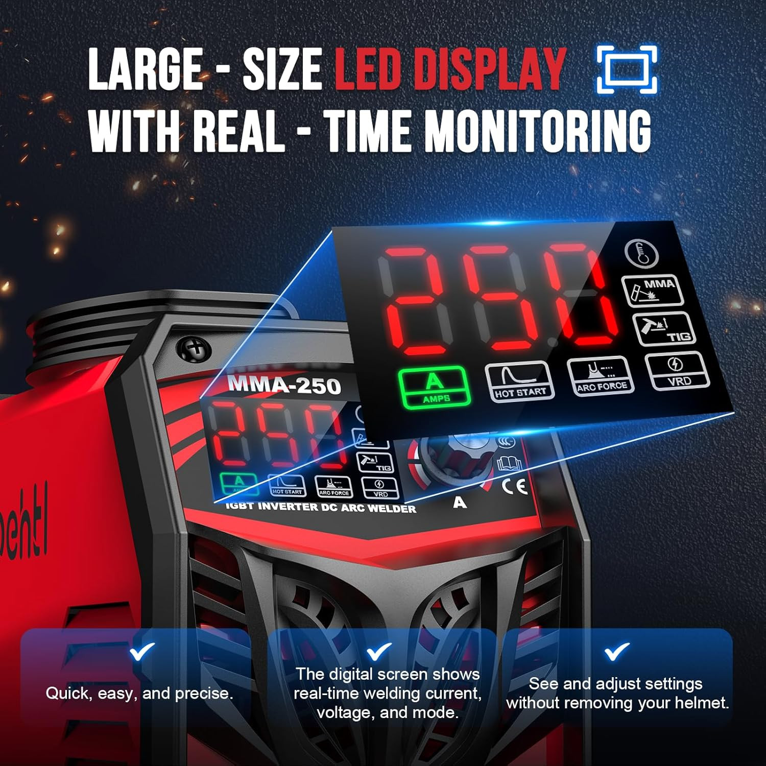250Amp Stick Welder 110V/220V Dual Voltage, with LED Display ARC Welding Machine