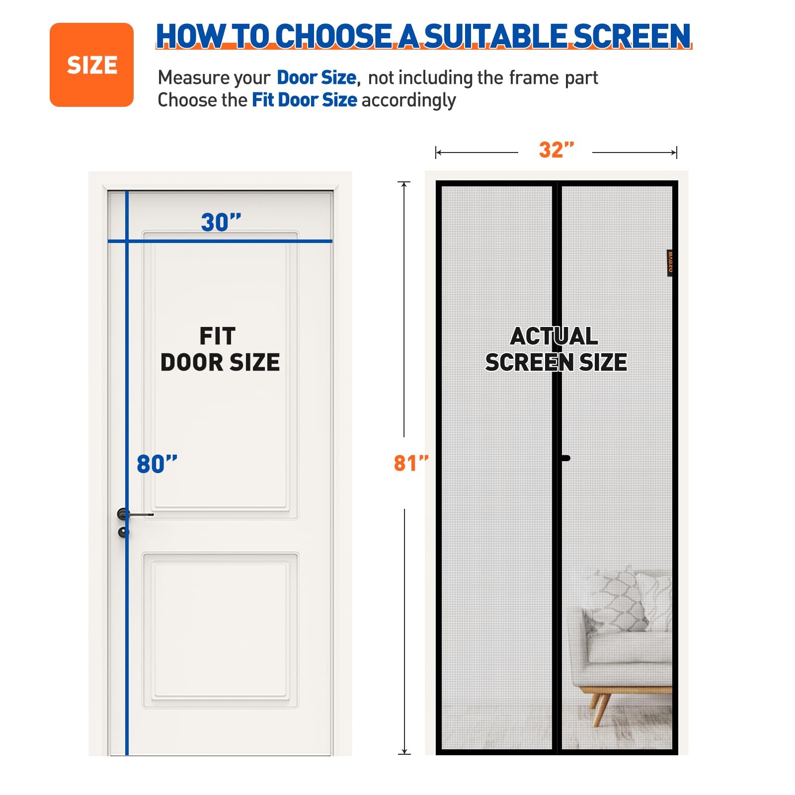 Magnetic Screen Door Fit Door Size 30 x 80 Inch, Screen Size 32" x 81" Strong...