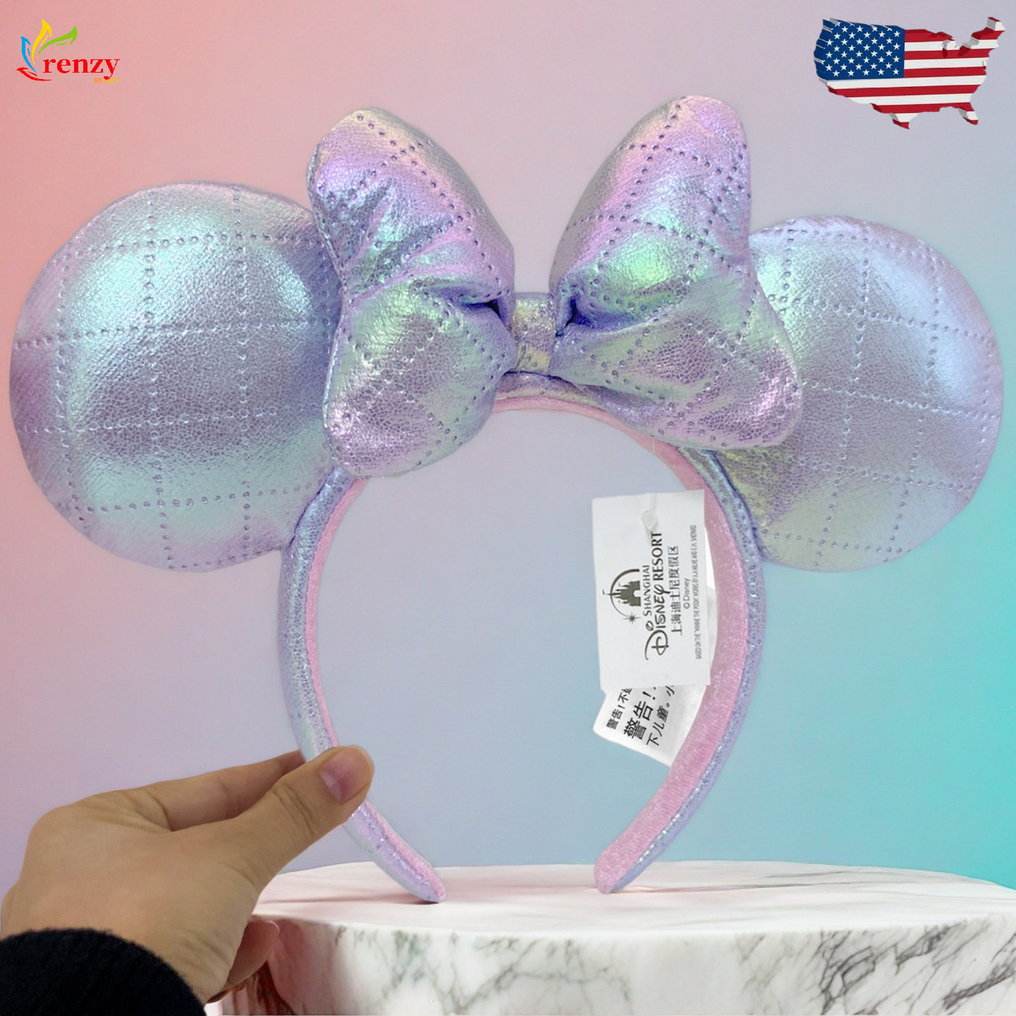 Japan Tokyo Disney-Resort Ears Iridescent Purple Minnie Mouse Ears Headband